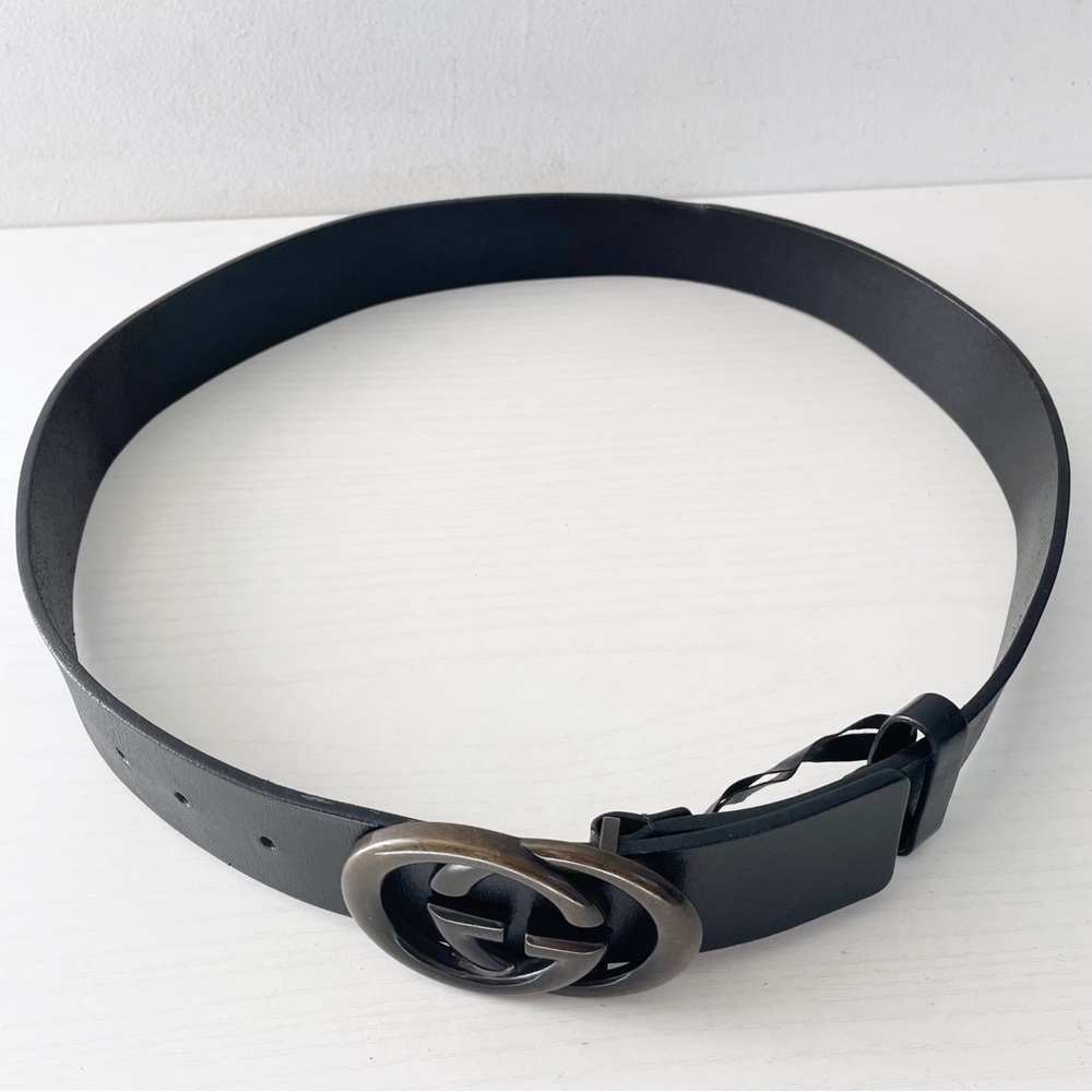 Gucci Black Leather Solid Bronze Interlocking Gg … - image 4